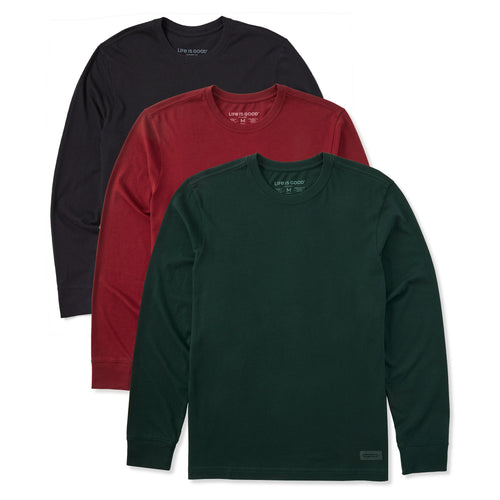 Product image for "Mens Solid 3-Pack Long Sleeve Crusher Tee  Multi 3" ||175580PACK_1