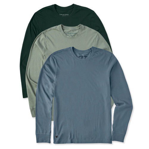 Product image for "Mens Solid 3-Pack Long Sleeve Crusher Tee  Multi 5" ||190139PACK_1